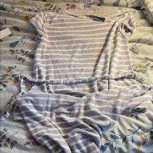 Gray Striped Short Sleeve Dress